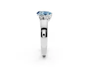 Fancy Blue Three-Stone Pear Cut Diamond Ring Set in White gold with Matching Prong Settings and Plain Band