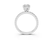 Cushion Cut Shared Prong Solitaire Engagement Ring Setting | Pavé Band | White Gold