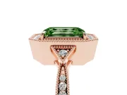 Emerald Cut Milgrain Halo Engagement Ring Setting for a Fancy Green Lab-Grown Diamond | Graduated Pavé | Rose Gold