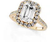 Emerald Cut Halo Engagement Ring Setting | Tapered Band | Yellow Gold