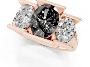 Oval Channel-Set Three Stone Engagement Ring Setting for a Black Center | Wide Flat Band | Rose Gold