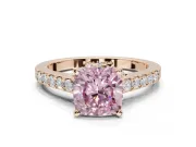 Cushion Cut Pavé Solitaire Engagement Ring Setting for a Fancy Pink Lab-Grown Diamond | Crossover Gallery | Rose Gold