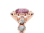Fancy Pink Radiant Cut Diamond Floral Halo Ring Set in Rose gold with Shared Prong Band