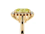 Fancy Yellow Emerald Cut Diamond Halo Ring Set in Yellow gold with Plain Solitaire Band and Prong Setting