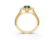 Cushion Cut Scalloped Halo Engagement Ring Setting for a Fancy Green Lab-Grown Diamond | Milgrain Edges | Yellow Gold