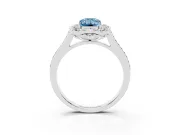 Emerald Cut Petal Tip Halo Engagement Ring Setting for a Fancy Blue Lab-Grown Diamond | Pavé Band | Sterling Silver