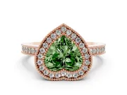Heart-Shaped Double Milgrain Halo Engagement Ring Setting for a Fancy Green Lab-Grown Diamond | Pave Band | Rose Gold