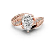 Pear-Shaped Bypass Hidden Halo Engagement Ring Setting | Graduated Pavé | Rose Gold