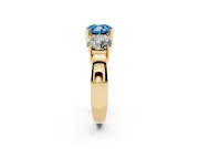 Cushion Cut Three Stone Engagement Ring Setting for a Fancy Blue Lab-Grown Diamond | Wide Plain Band | Yellow Gold