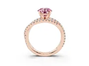 Fancy Pink Round Cut Diamond Solitaire Twist Band Ring Set in Rose gold with Pavé Setting and Prong Head