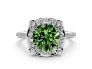 Round Petal Tip Halo Engagement Ring Setting for a Fancy Green Lab-Grown Diamond | Pavé Band | Sterling Silver
