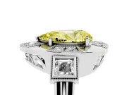 Fancy Yellow Pear Cut Diamond Milgrain Halo Ring Set in Silver with Split Shank
