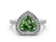 Fancy Green Heart Cut Diamond Halo Ring Set in Silver with Pavé Band and Milgrain-Edged Prongs