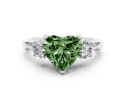 Heart-Shaped Hidden Halo Three Stone Engagement Ring Setting for a Fancy Green Lab-Grown Diamond | Platinum