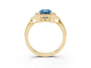 Fancy Blue Radiant Cut Diamond Halo Engagement Ring Set in Yellow gold with Milgrain Pavé Band