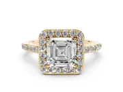 Asscher Cut Pavé Halo Engagement Ring Setting | Yellow Gold