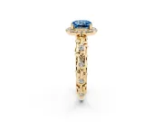Cushion Cut Leaf Halo Engagement Ring Setting for a Fancy Blue Lab-Grown Diamond | Bezel Accents | Yellow Gold