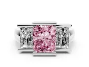 Radiant Cut Channel-Set Three Stone Engagement Ring Setting for a Fancy Pink Lab-Grown Diamond | Sterling Silver