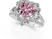 Fancy Pink Heart Cut Diamond Halo Split Shank Engagement Ring Set in White gold with Prong-Held Center Stone