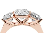 Cushion Cut Three Stone Engagement Ring Setting | Basket Prong Heads | Rose Gold