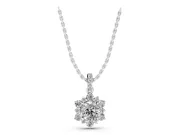Round Lab-Grown Diamond Floral Cluster Pendant Necklace | Pavé Bail | White Gold