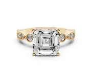 Asscher Cut Vintage Milgrain Solitaire Engagement Ring Setting | Bezel Accents | Yellow Gold