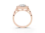 Princess Cut Vintage Scalloped Halo Engagement Ring Setting | Pave Band | Rose Gold