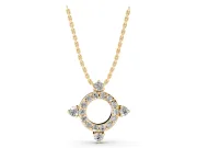 Round Lab-Grown Diamond Pavé Open Circle Pendant Necklace | Compass Accents | Yellow Gold