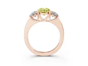 Fancy Yellow Oval Cut Diamond Three-Stone Ring Set in Rose gold with Bold Center and Classic Band