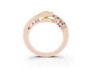 Fancy Yellow Pear Cut Diamond Bezel Bypass Ring Set in Rose gold with Round Accents