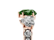 Fancy Green Heart Cut Diamond Three-Stone Ring Set in Rose gold with Pavé Band
