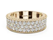 Round Lab-Grown Diamond Wide Pavé Wedding Band | Milgrain Edges | Yellow Gold