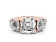 Asscher Cut Three Stone Engagement Ring Setting | Accented Shoulders | Rose Gold