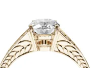 Oval Split Shank Pavé Engagement Ring Setting | Engraved Leaf Sides | Yellow Gold