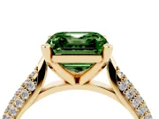 Asscher Cut Pavé Engagement Ring Setting for a Fancy Green Lab-Grown Diamond | Multi-Row Shoulders | Yellow Gold