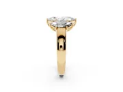 Three-Stone Marquise Cut Diamond Ring Set in Yellow gold with Matching Prong Settings and Plain Band