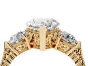 Heart-Shaped Vintage Three Stone Engagement Ring Setting | Milgrain Band | Yellow Gold