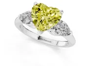 Fancy Yellow Three-Stone Heart Cut Diamond Ring Set in Silver with Pear Side Stones and Prong Setting