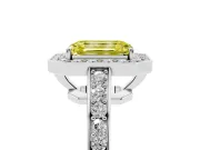 Fancy Yellow Emerald Cut Diamond Halo Pavé Engagement Ring Set in Silver with Bezel Setting