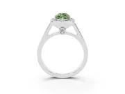 Fancy Green Marquise Cut Diamond Halo Solitaire Ring Set in Silver with Pavé Band and Bezel Setting