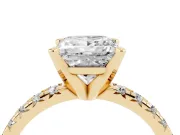 Princess Cut Diamond Solitaire Pavé Engagement Ring Set in Yellow gold with Round Band and Prong Setting