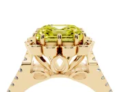 Asscher Cut Floral Halo Engagement Ring Setting for a Fancy Yellow Lab-Grown Diamond | Pavé Split Shank | Yellow Gold
