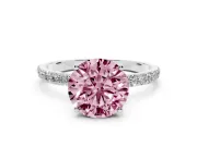 Round Pave Engagement Ring Setting for a Fancy Pink Lab-Grown Diamond | Slim Band | Platinum