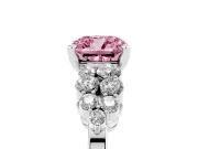 Fancy Pink Cushion Cut Diamond Cluster Engagement Ring Set in Silver with Pavé Band and Prong Setting