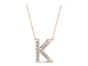 Round Lab-Grown Diamond Pavé Initial K Pendant Necklace | Block Letter | Rose Gold