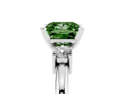 Fancy Green Three-Stone Princess Cut Diamond Ring Set in Platinum with Prong Setting and Plain Band