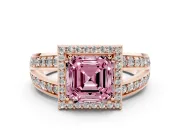Asscher Cut Halo Engagement Ring Setting for a Fancy Pink Lab-Grown Diamond | Two-Row Pave Split Shank | Rose Gold