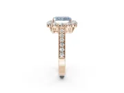 Radiant Cut Vintage Halo Engagement Ring Setting for a Fancy Blue Lab-Grown Diamond | Milgrain Channel Band | Rose Gold