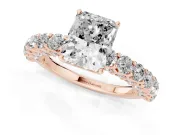 Radiant Cut Shared Prong Engagement Ring Setting | Two-Row Band | Rose Gold