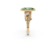 Fancy Green Marquise Cut Diamond Halo Ring Set in Yellow gold with Milgrain Pavé Band and Prong Setting